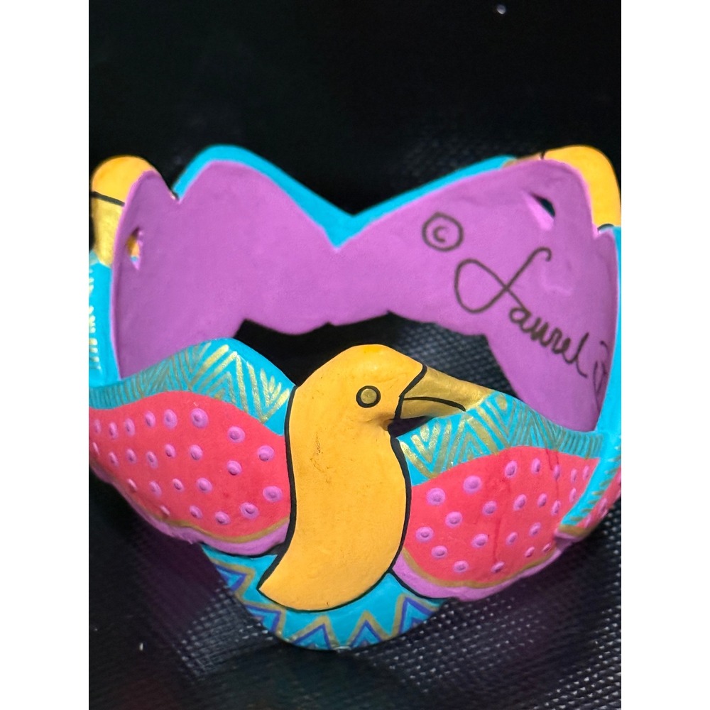 Laurel Burch Bangle Bracelet Bird Heart 1992 Colorful Art Vintage